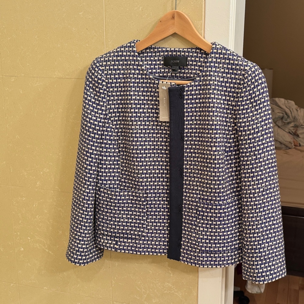 Jcrew Navy and White Tweed Jacket